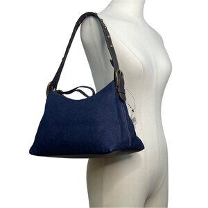 Nine West Women’s Denim With Brown Leather Strap & Gold Hardware Tote Bag Sz S